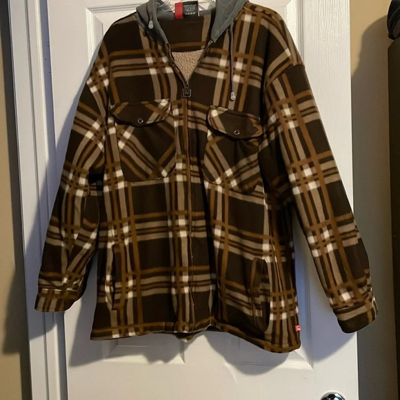 NBN mens brown Sherpa lined hooded fleece jacket size large - Picture 1 of 9